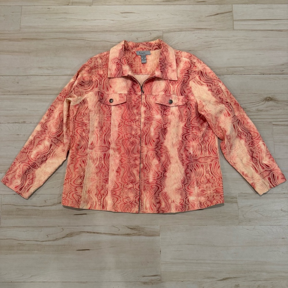 Analogy Plus Coral & Pink Paisley Zip-Up Jacket Size 2X